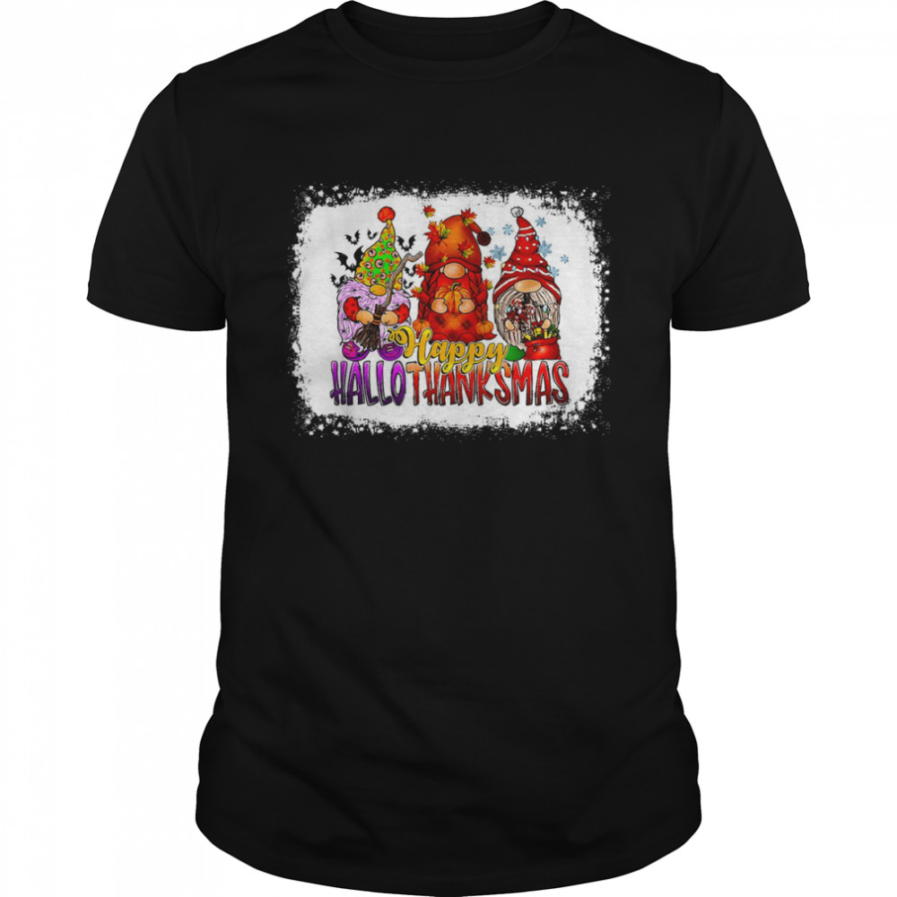 Gnomes Halloween Thanksgiving Christmas Happy Hallothanksmas Funny Thanksgiving T-Shirt