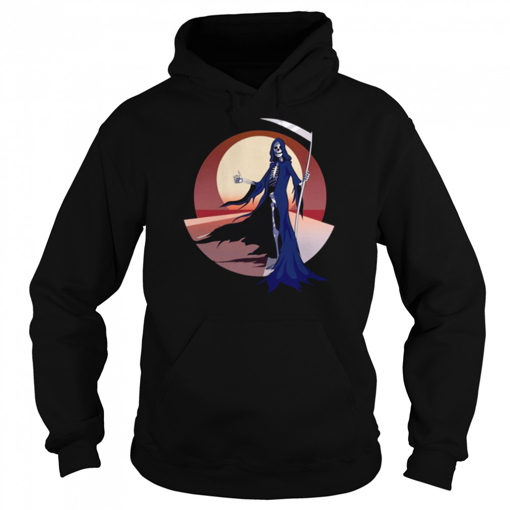 Grim Reaper Hitchhiking On The Road Hitchhiker shirt Unisex Hoodie