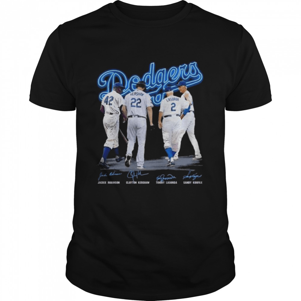 Los Angeles Dodgers Jackie Robinson Clayton Kershaw Tommy lasorda Sandy Koufax signatures shirt Los Angeles Dodgers Jackie Robinson Clayton Kershaw Tommy lasorda Sandy Koufax signatures shirt