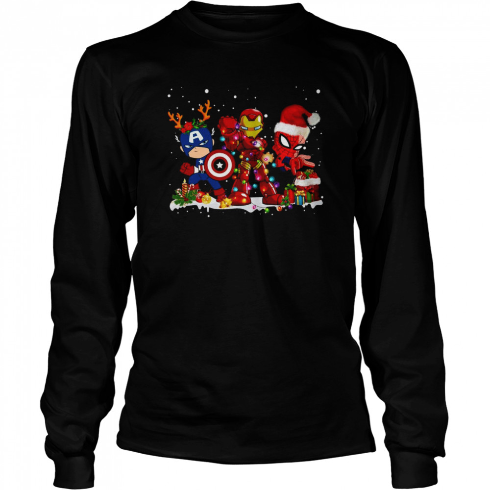 Captain America Ironman And Spider Man Christmas T- Long Sleeved T-shirt