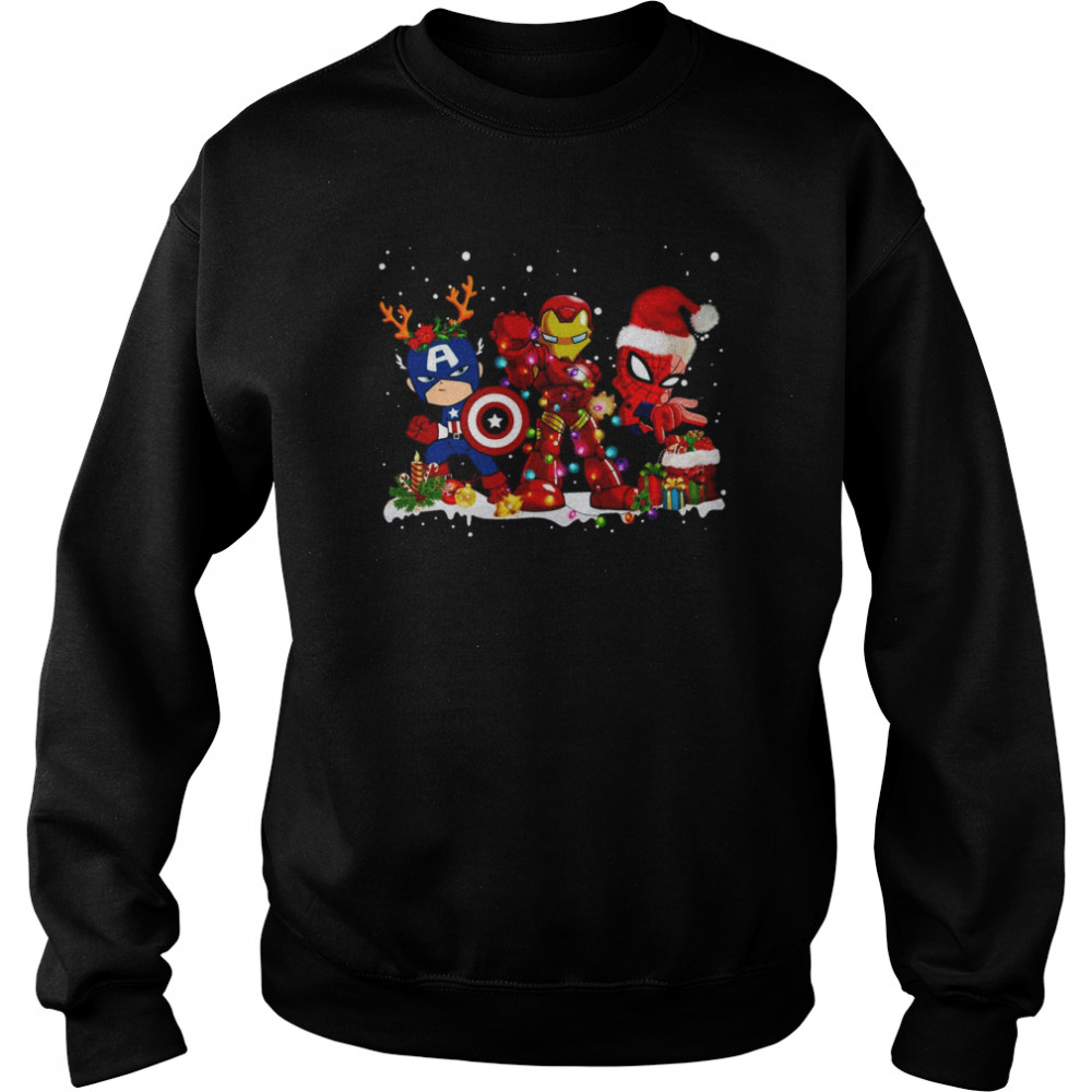 Captain America Ironman And Spider Man Christmas T- Unisex Sweatshirt