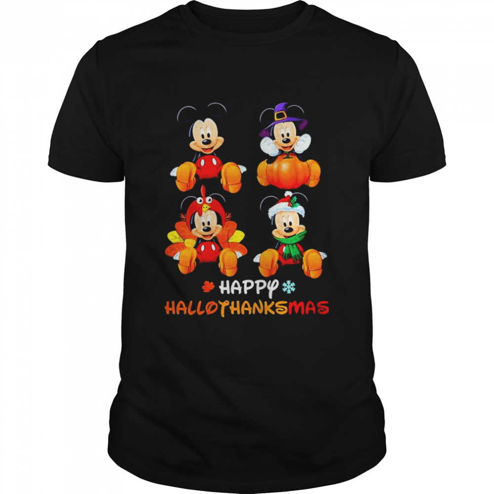 Happy Hallothanksmas Halloween Thanksgiving Christmas Mickey Mouse Thanksgiving T-Shirt