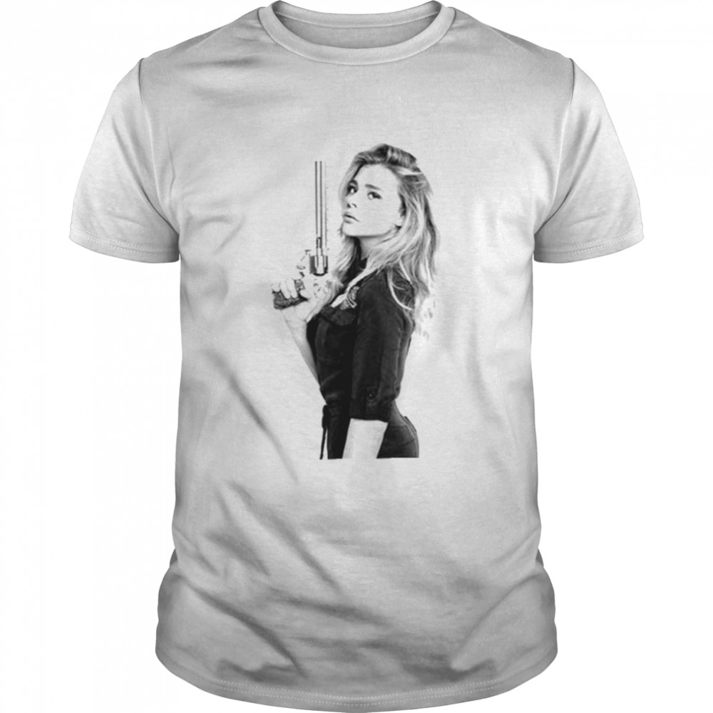 Posing With Gun Chloe Grace Moretz shirt