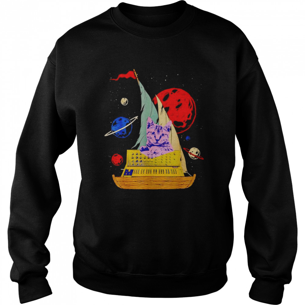 Cat on synthesizer in space shirt Unisex Sweatshirt