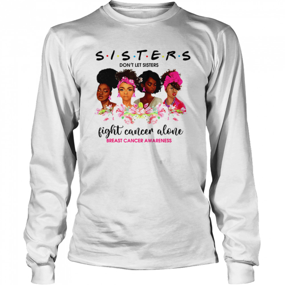 Floral Black Woman Melanin Cute Breast Cancer Awareness T- Long Sleeved T-shirt