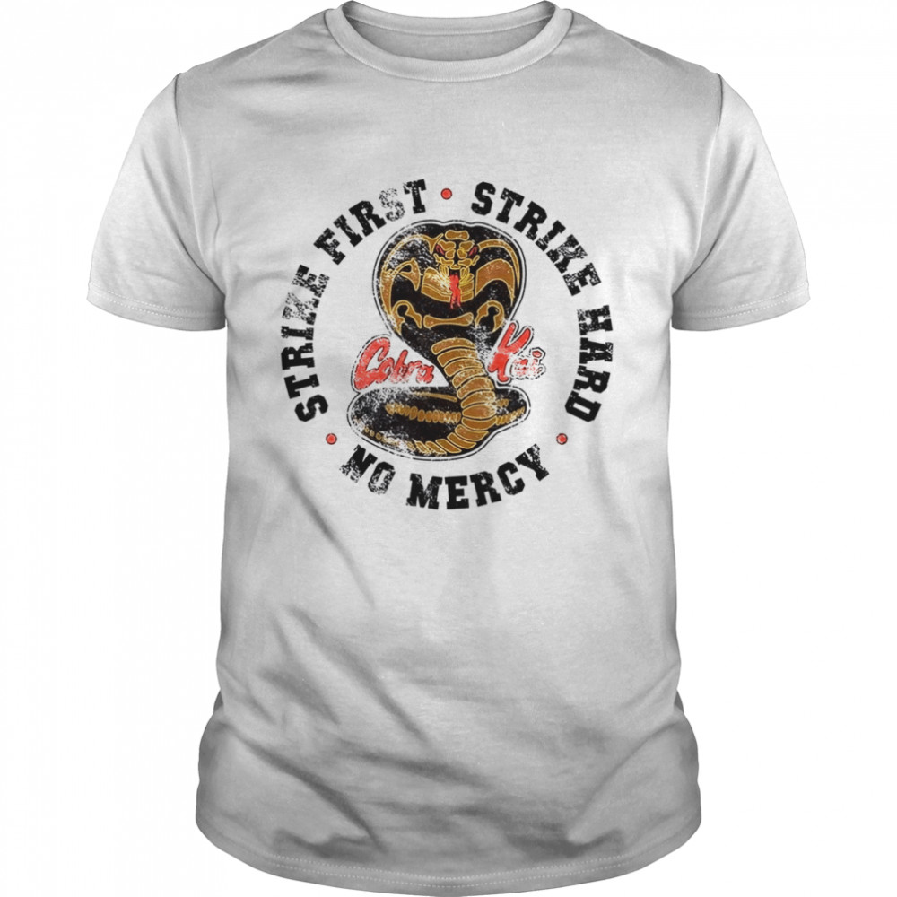 Cobra Kai Retro Vintage No Mercy Strike First Strike Hard Miyagi Dojo shirt