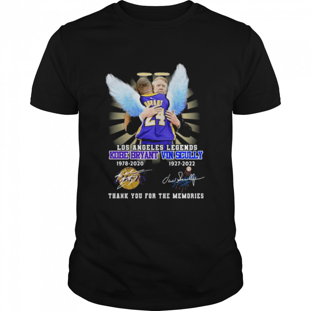 Los Angeles Legends Kobe Bryant VIn Scully thank you for the memories signatures shirt
