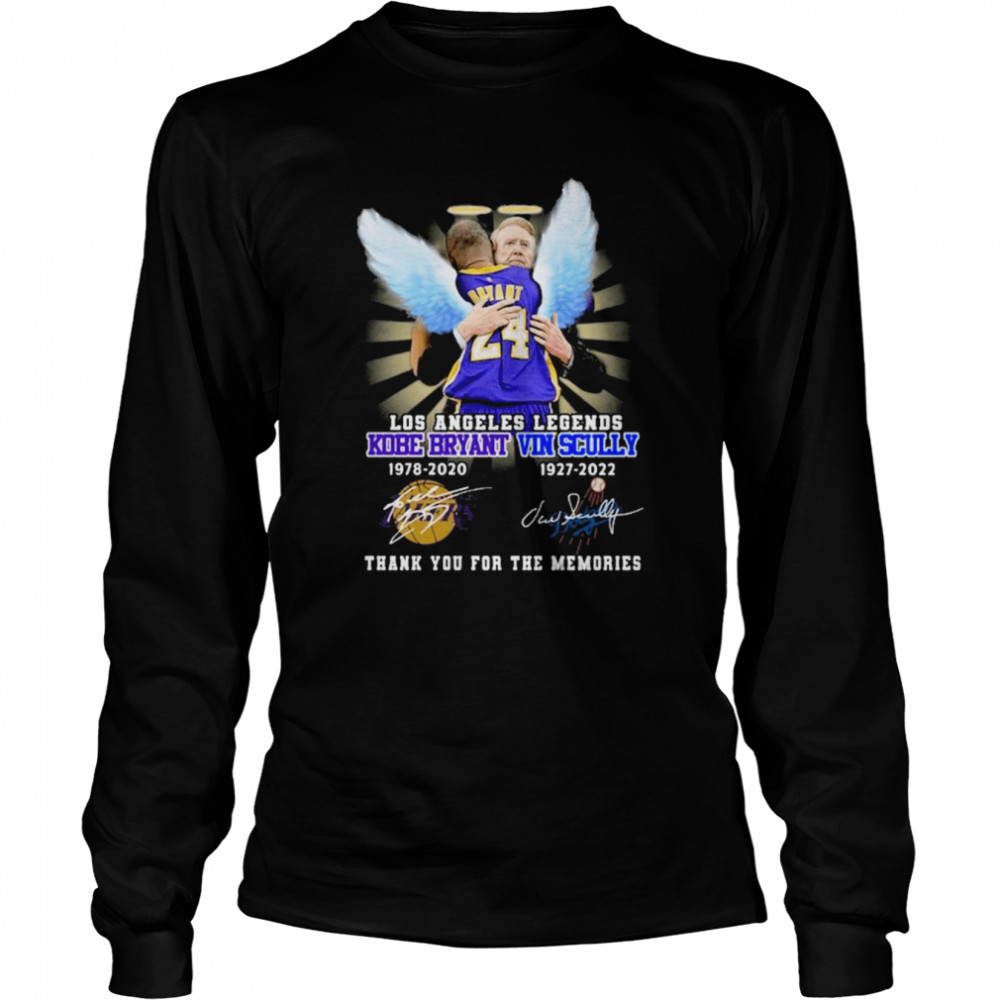 Los Angeles Legends Kobe Bryant VIn Scully thank you for the memories signatures shirt Long Sleeved T-shirt