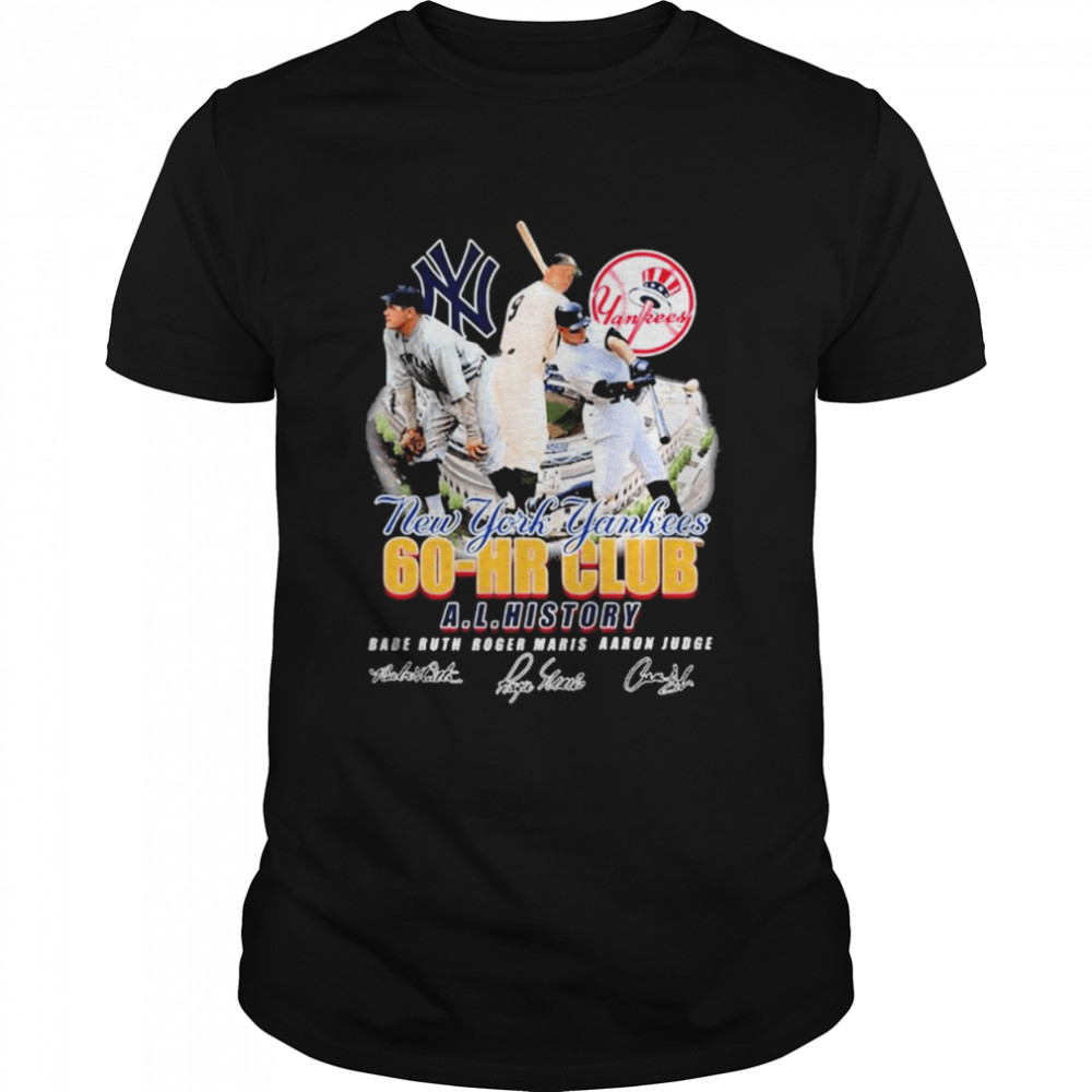 New York Yankees 60 Hr Club AL history Babe Ruth Roger Maris Aaron Judge signatures shirt