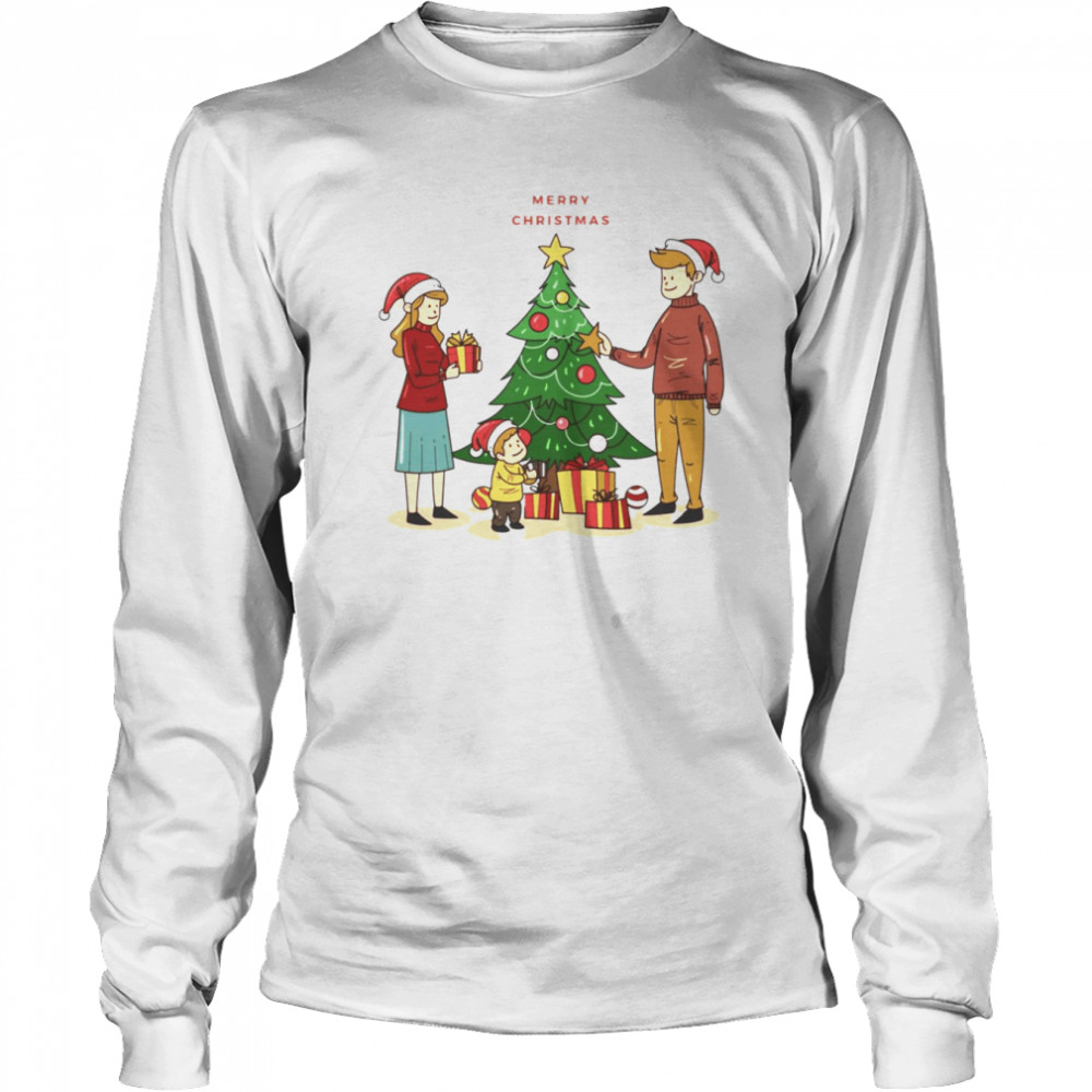 Family Tree Merry Christmas Seasons Greetings A Couple With Their Kid shirt Long Sleeved T-shirt
