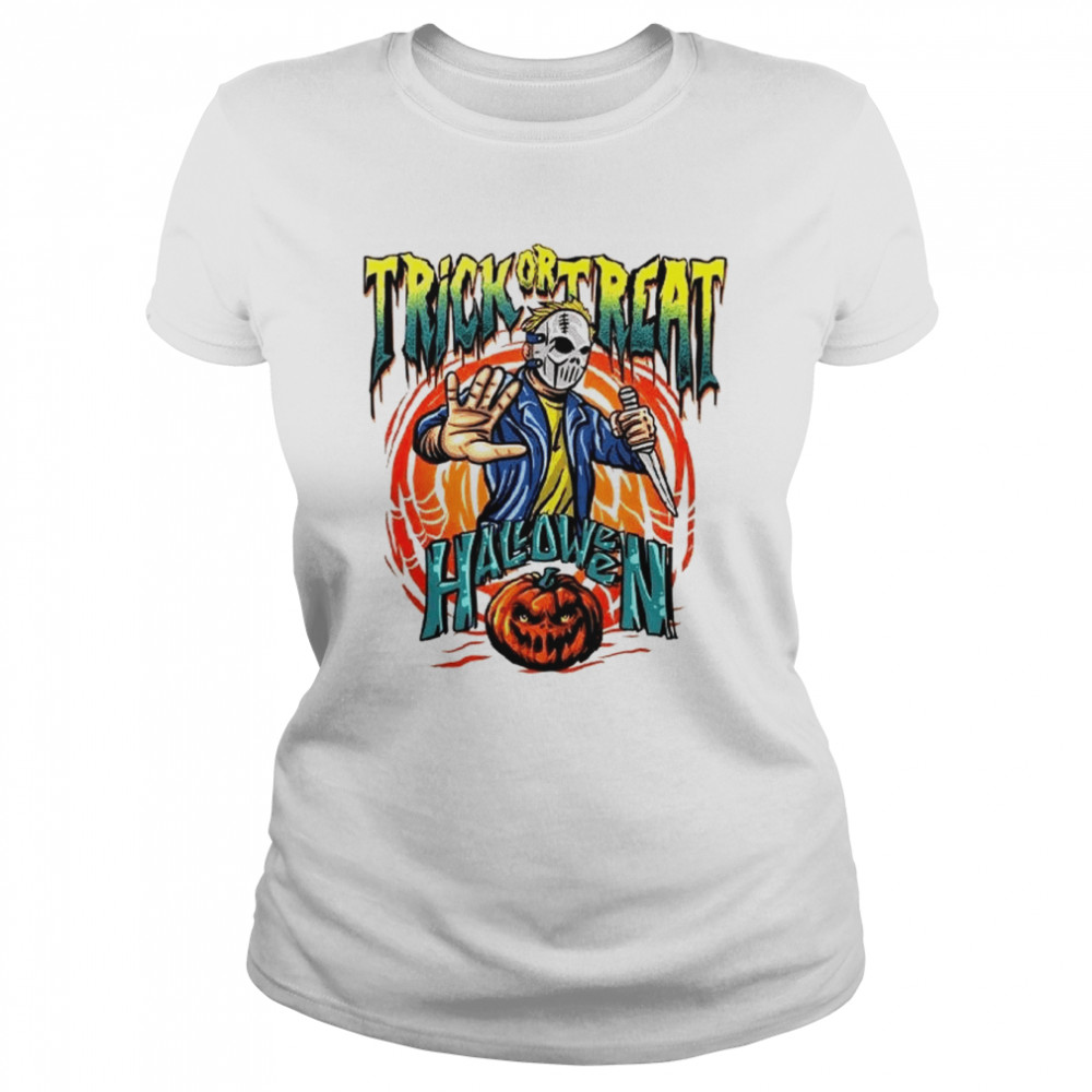 Trick Or Treat Michael Myers Halloween Pumpkin Art Draw shirt Classic Women's T-shirt