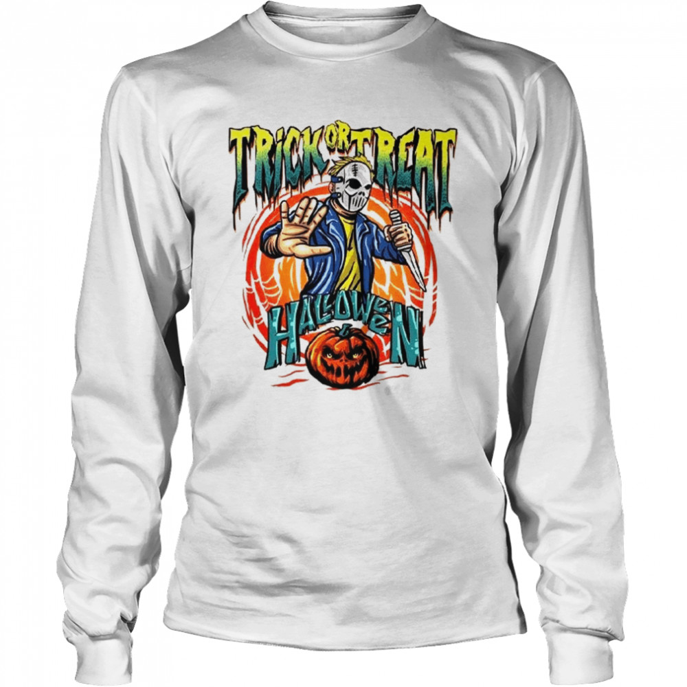 Trick Or Treat Michael Myers Halloween Pumpkin Art Draw shirt Long Sleeved T-shirt