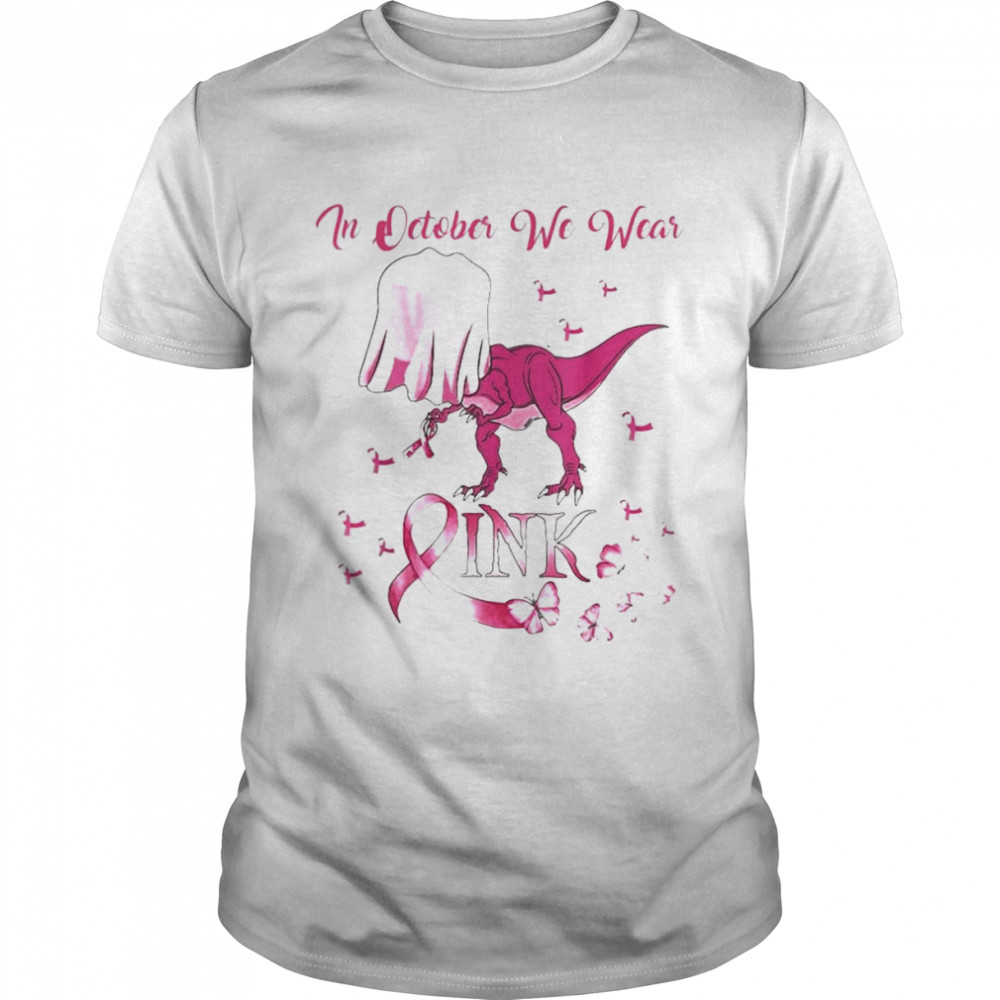 In October We Wear Pink Dinosaur Breast Cancer Halloween shirt Classic Men's T-shirt