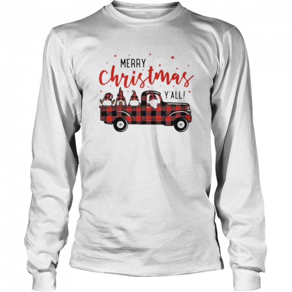 Merry Christmas Gnomes Buffalo Plaid Truck T- Long Sleeved T-shirt