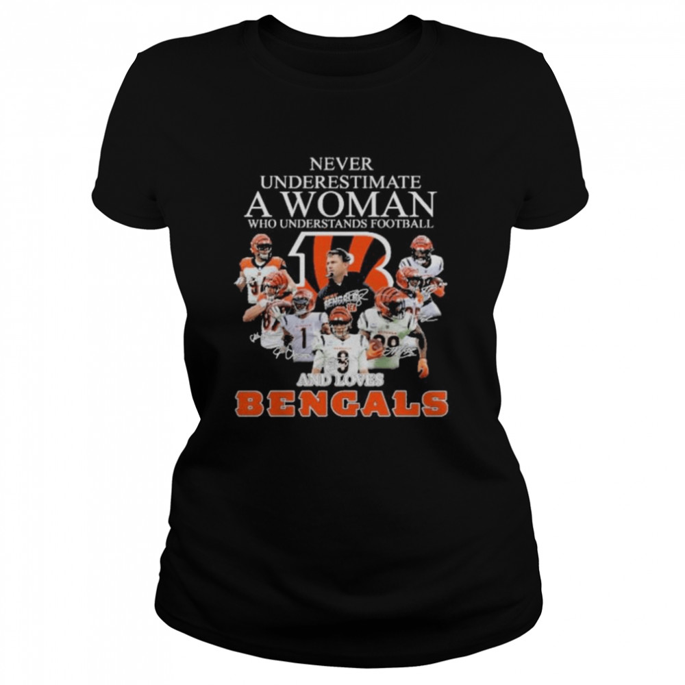 never underestimate a woman who understands football and loves cincinnati bengals signatures 2022 shirt Classic Women's T-shirt