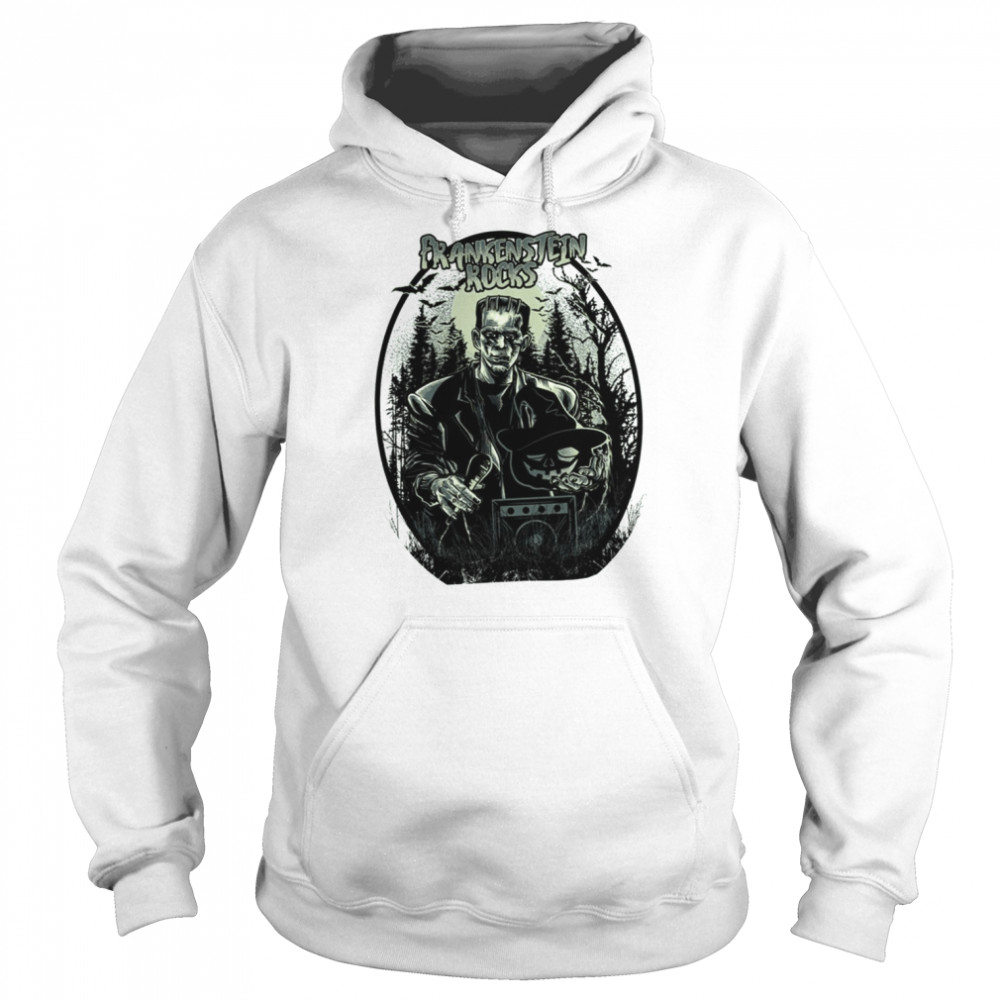black and white design frankenstein rocks shirt unisex hoodie