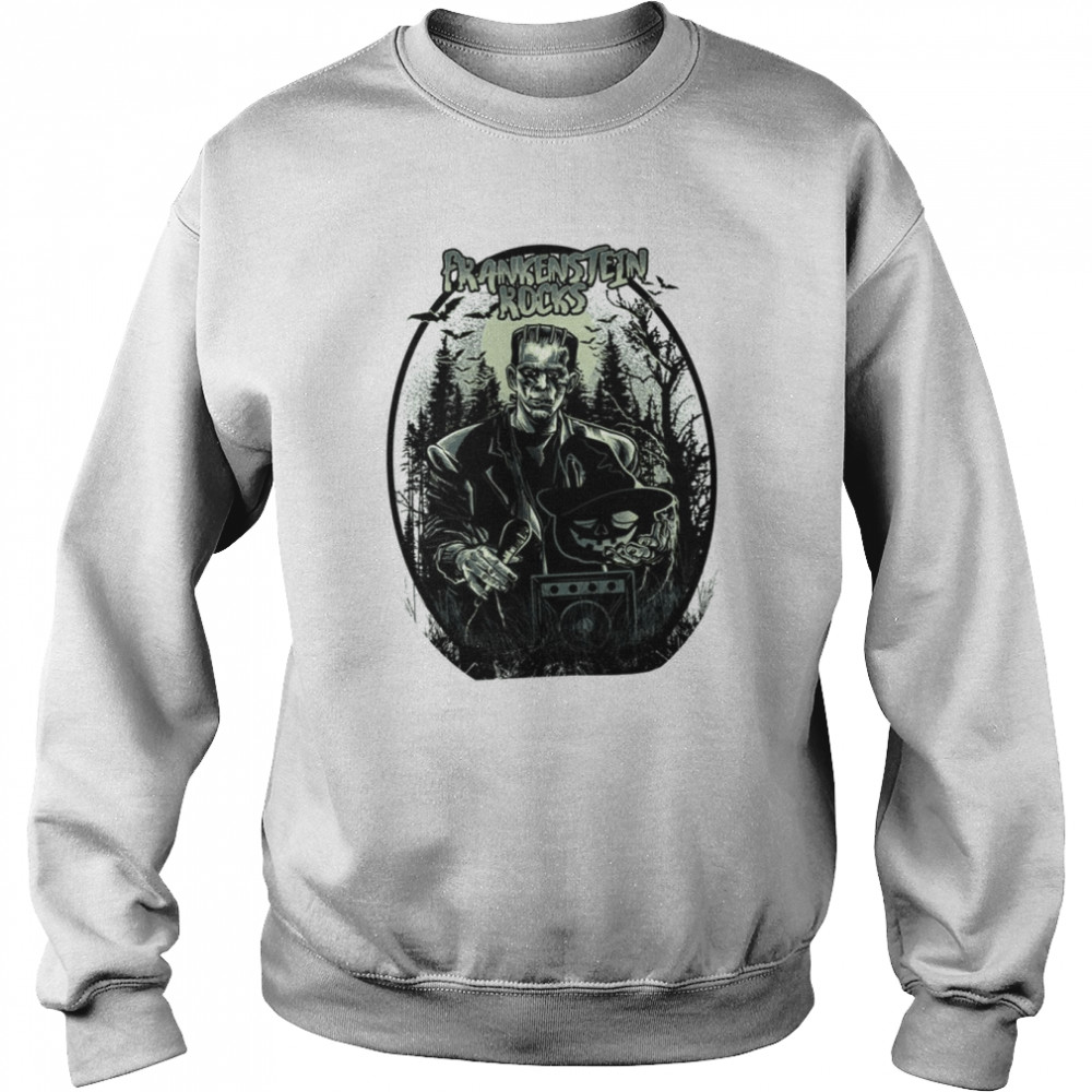 black and white design frankenstein rocks shirt unisex sweatshirt