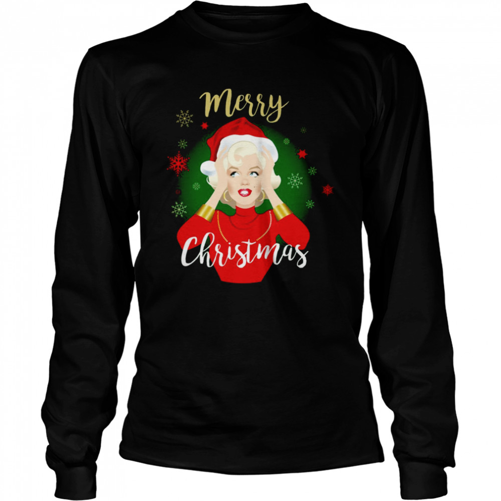Blonde Marilyn Monroe Merry Christmas shirt Long Sleeved T-shirt