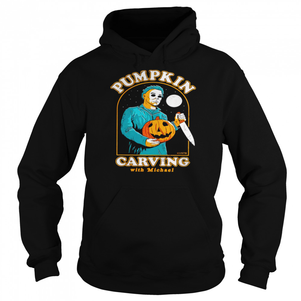 Halloween Pumpkin Carving with Michael Myers shirt Unisex Hoodie
