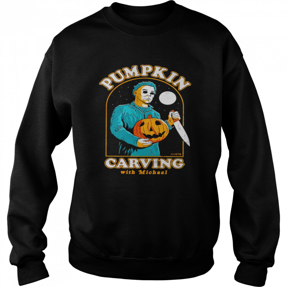 Halloween Pumpkin Carving with Michael Myers shirt Unisex Sweatshirt