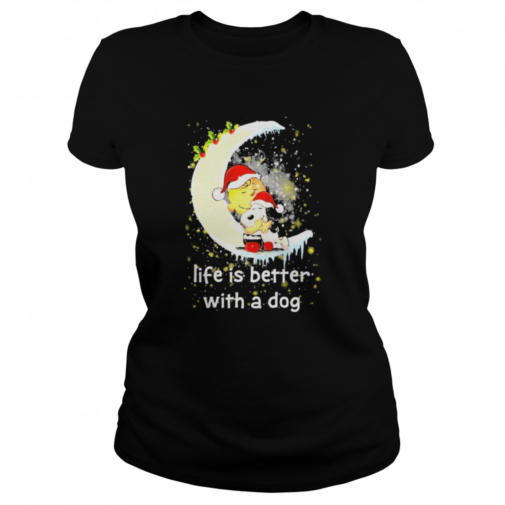 snoopy and charlie brown life is better with a dog merry christmas shirt classic womens t shirt
