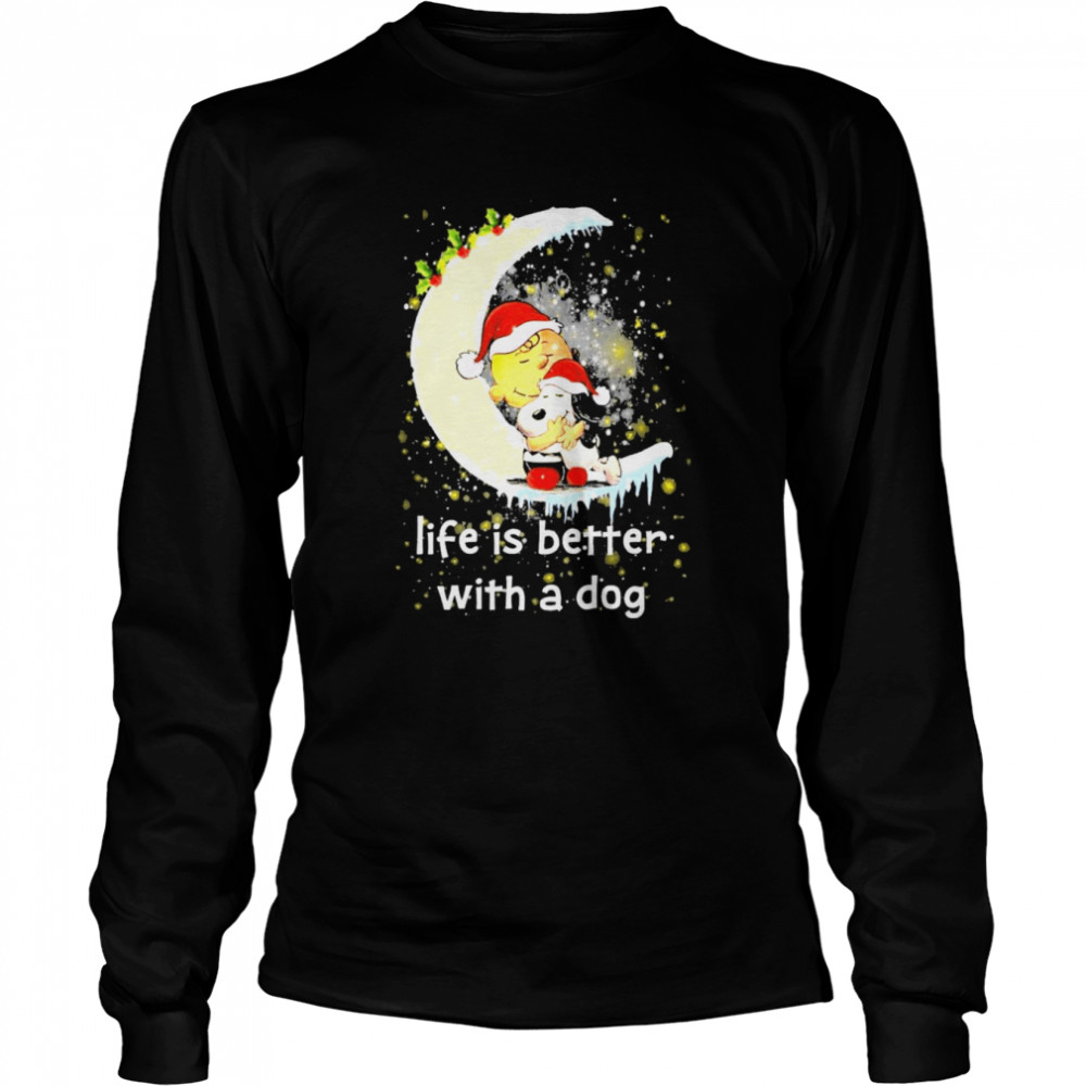 snoopy and Charlie brown Life is better with a dog merry christmas shirt Long Sleeved T-shirt