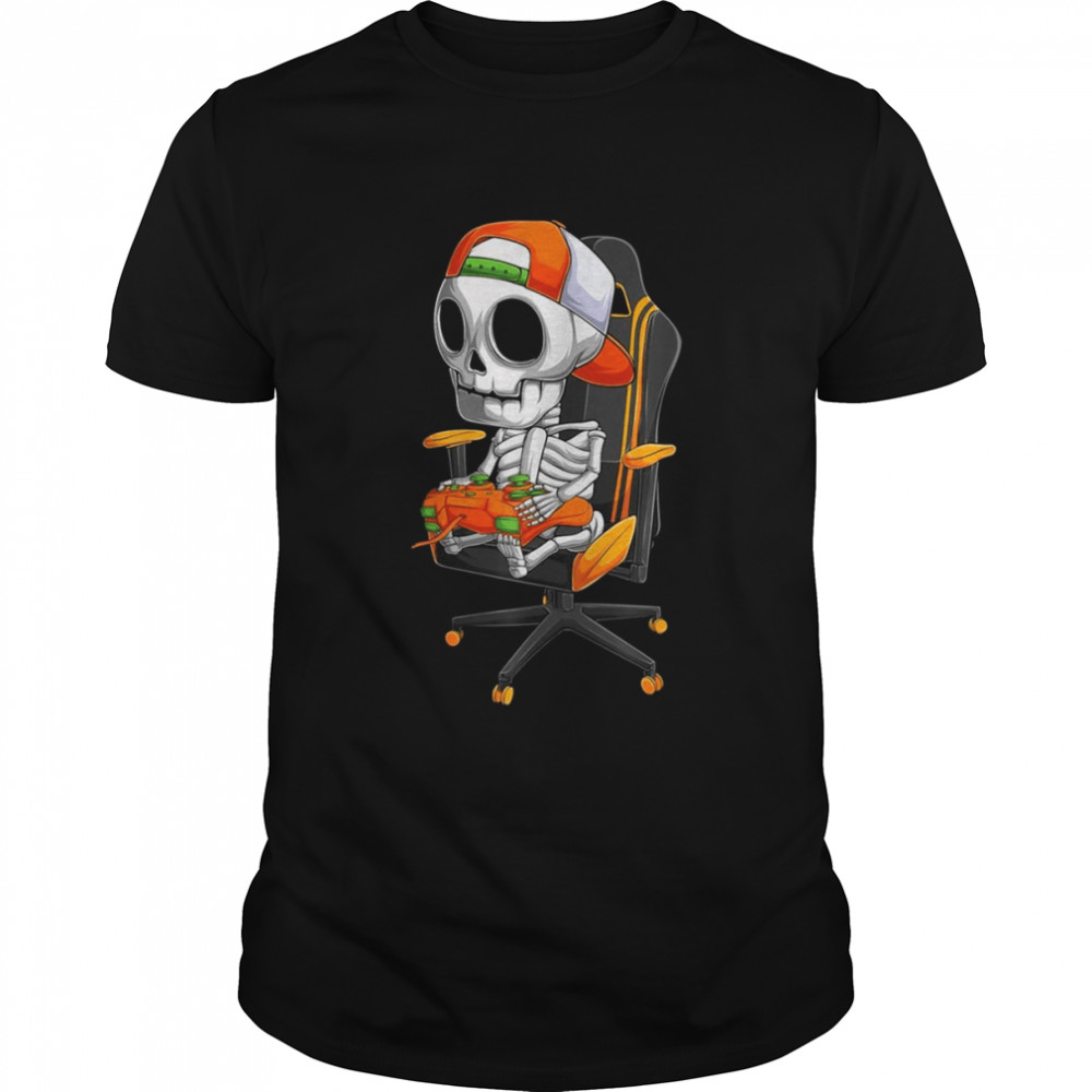 Skeleton Gamer Video Gaming Boys Kidsns Halloween shirt