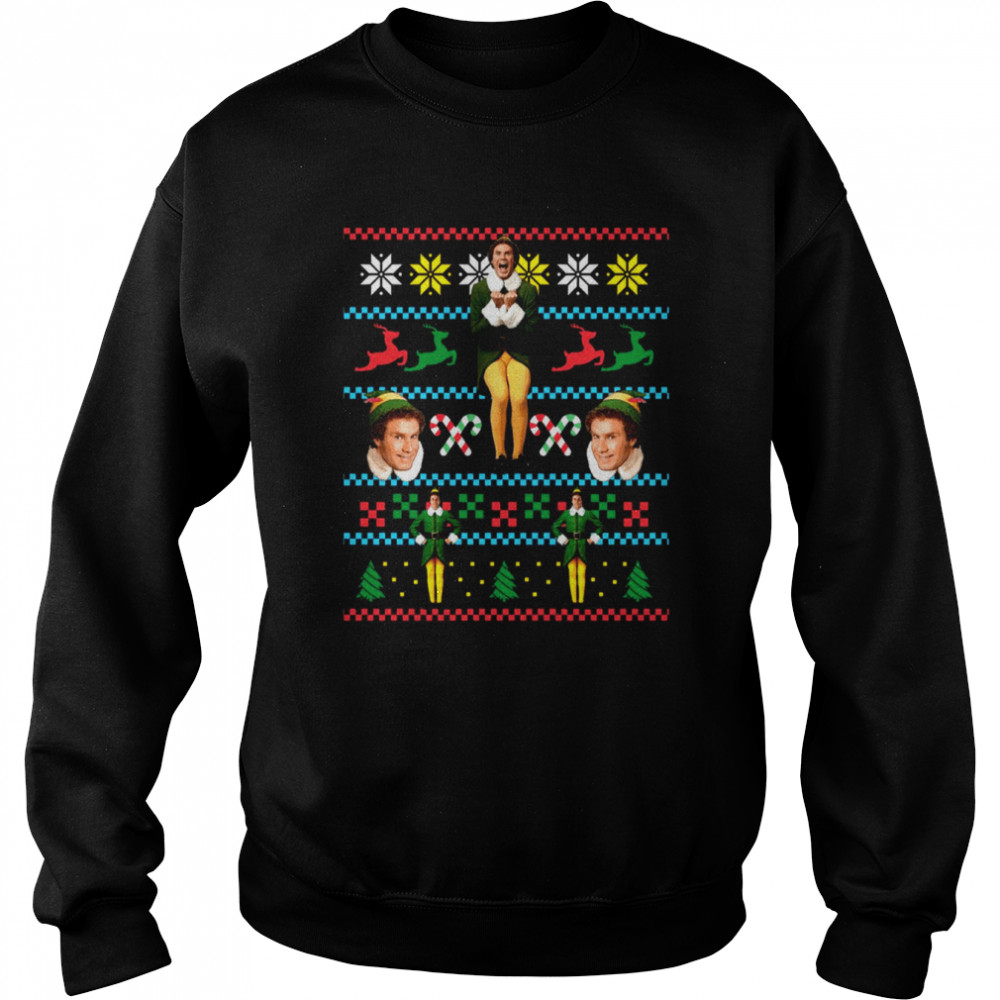 ugly christmas design xmas movie buddy the elf will ferrell shirt unisex sweatshirt