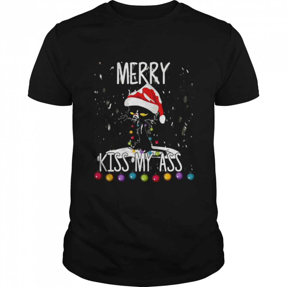 Black Cat Christmas Lights  Classic Men's T-shirt