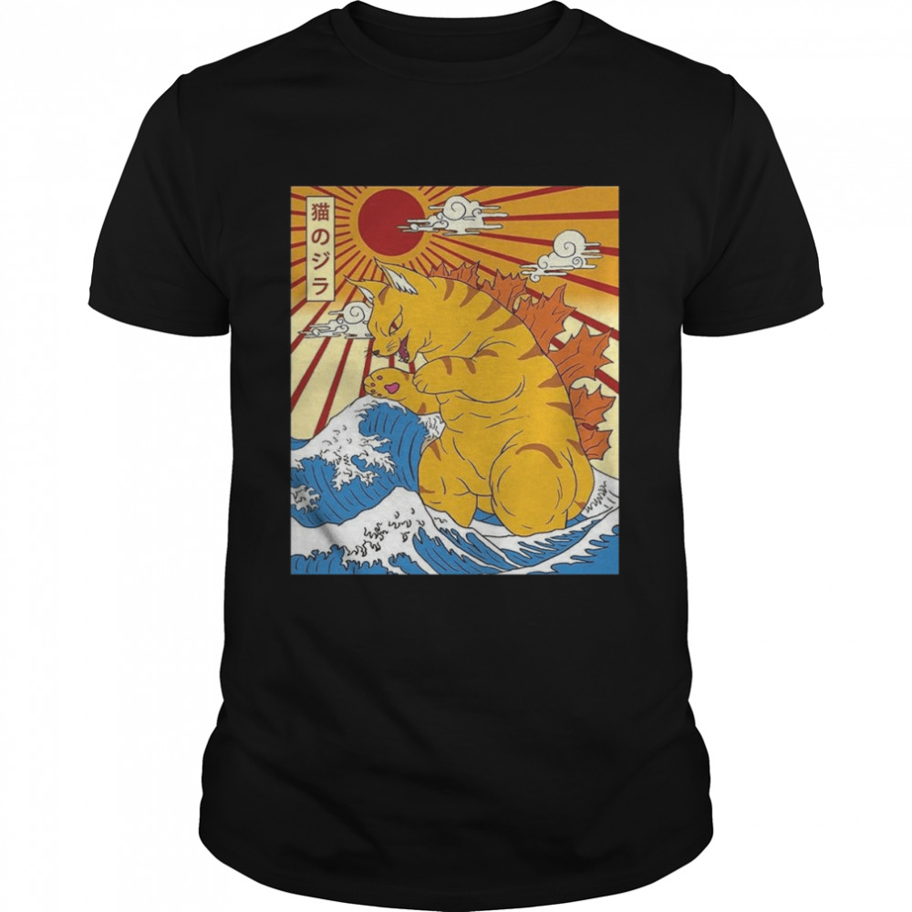 Catzilla Synthwave Cat Japanese Kawaii shirt