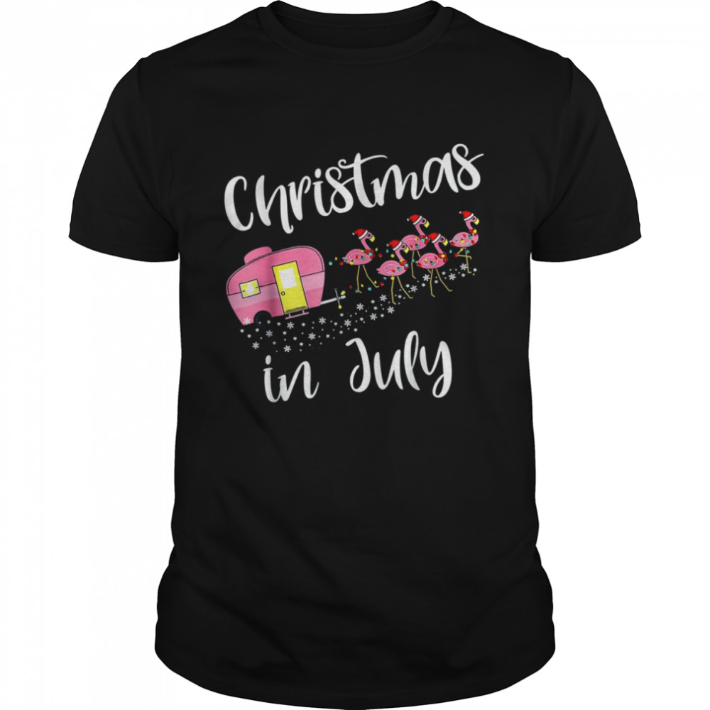 Christmas In July Flamingo Pink Funny Camping Camper T- Classic Men's T-shirt