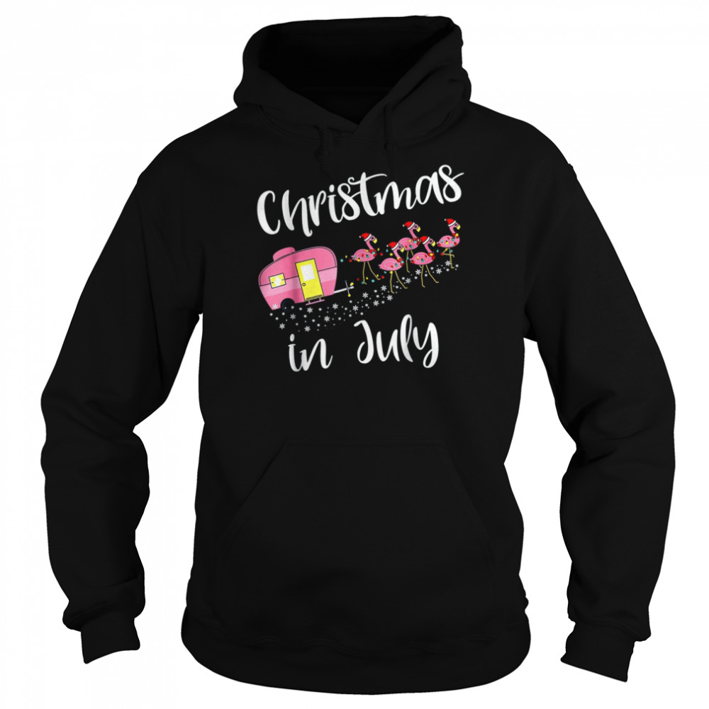 christmas in july flamingo pink funny camping camper t unisex hoodie