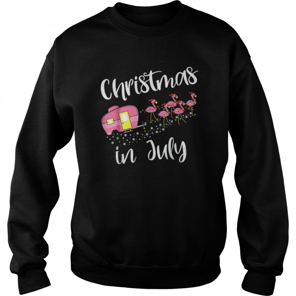 christmas in july flamingo pink funny camping camper t unisex sweatshirt