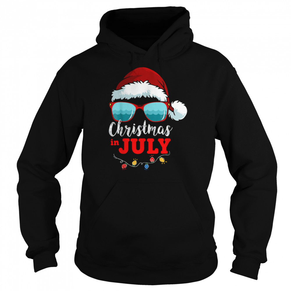Christmas in July Santa Hat Sunglasses shirt Unisex Hoodie