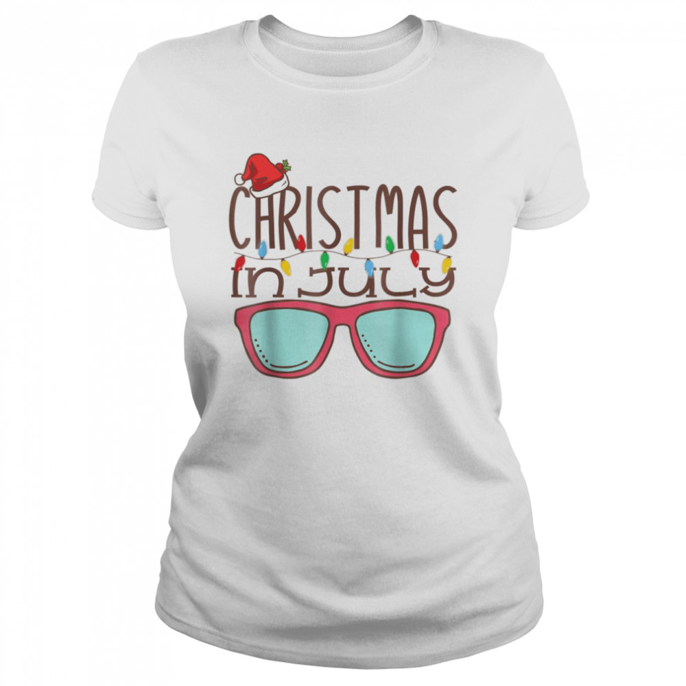 christmas in july santa hat sunglasses summer beach vacation t classic womens t shirt
