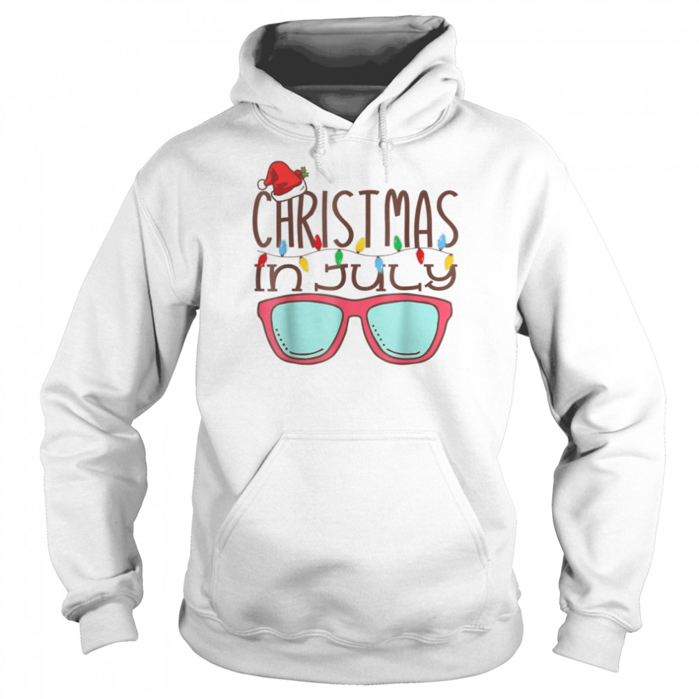 christmas in july santa hat sunglasses summer beach vacation t unisex hoodie