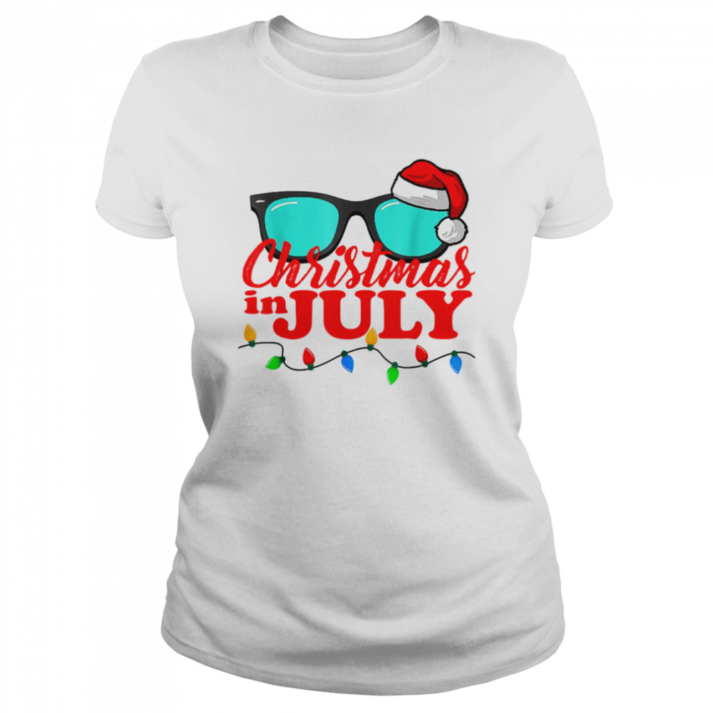 christmas in july santa hat sunglasses summer celebration t classic womens t shirt