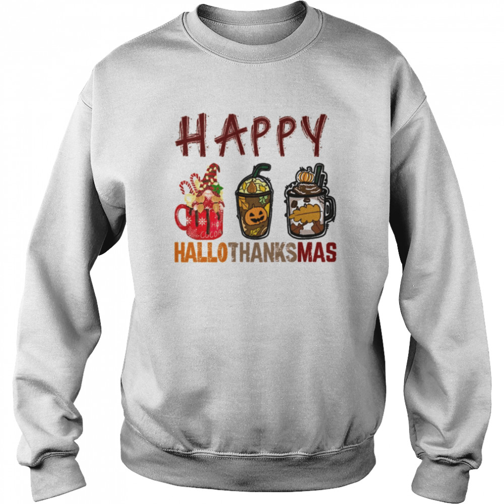 happy hallothanksmas wine glasses witch santa pumpkin shirt unisex sweatshirt