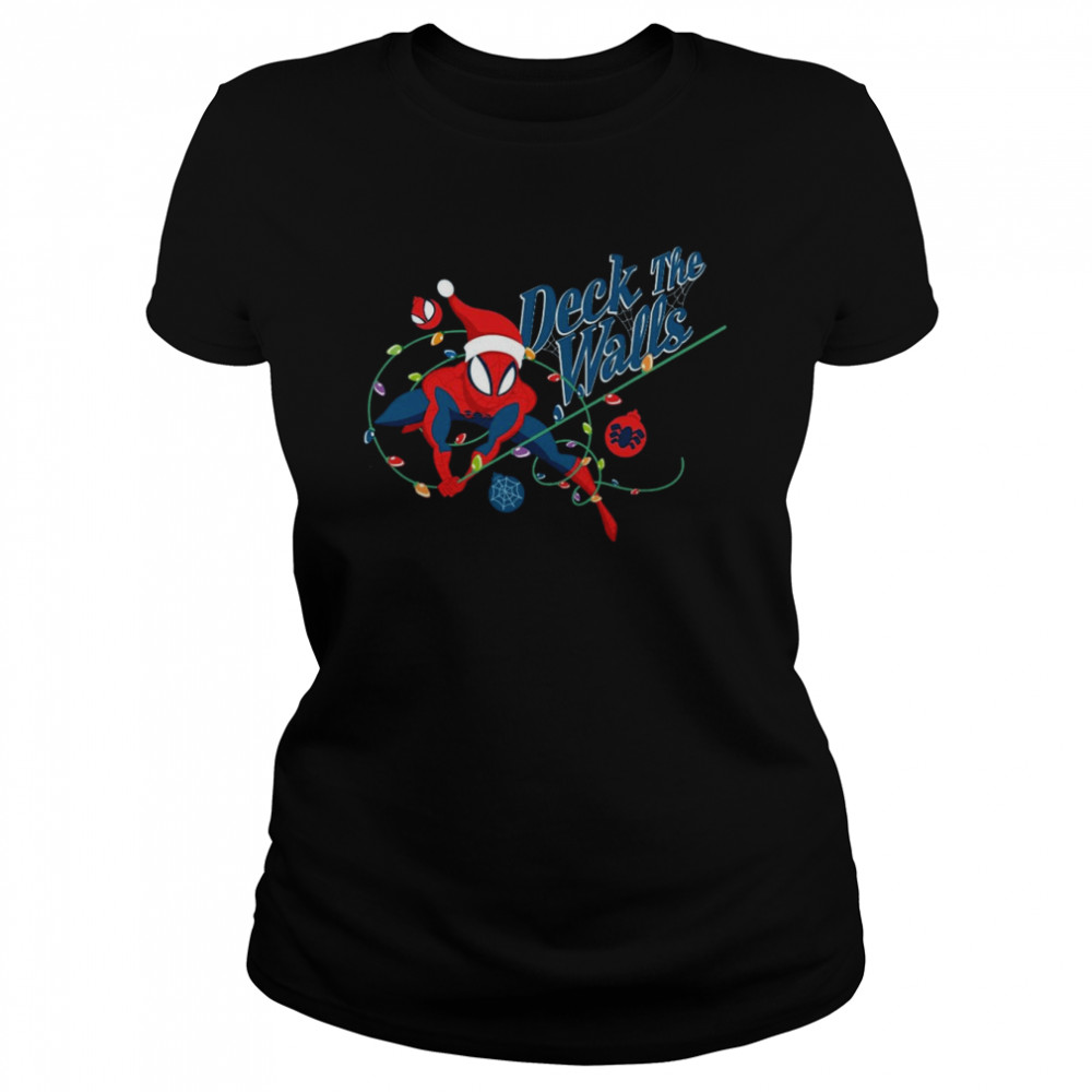 marvel spider man deck the walls holiday xmas t classic womens t shirt
