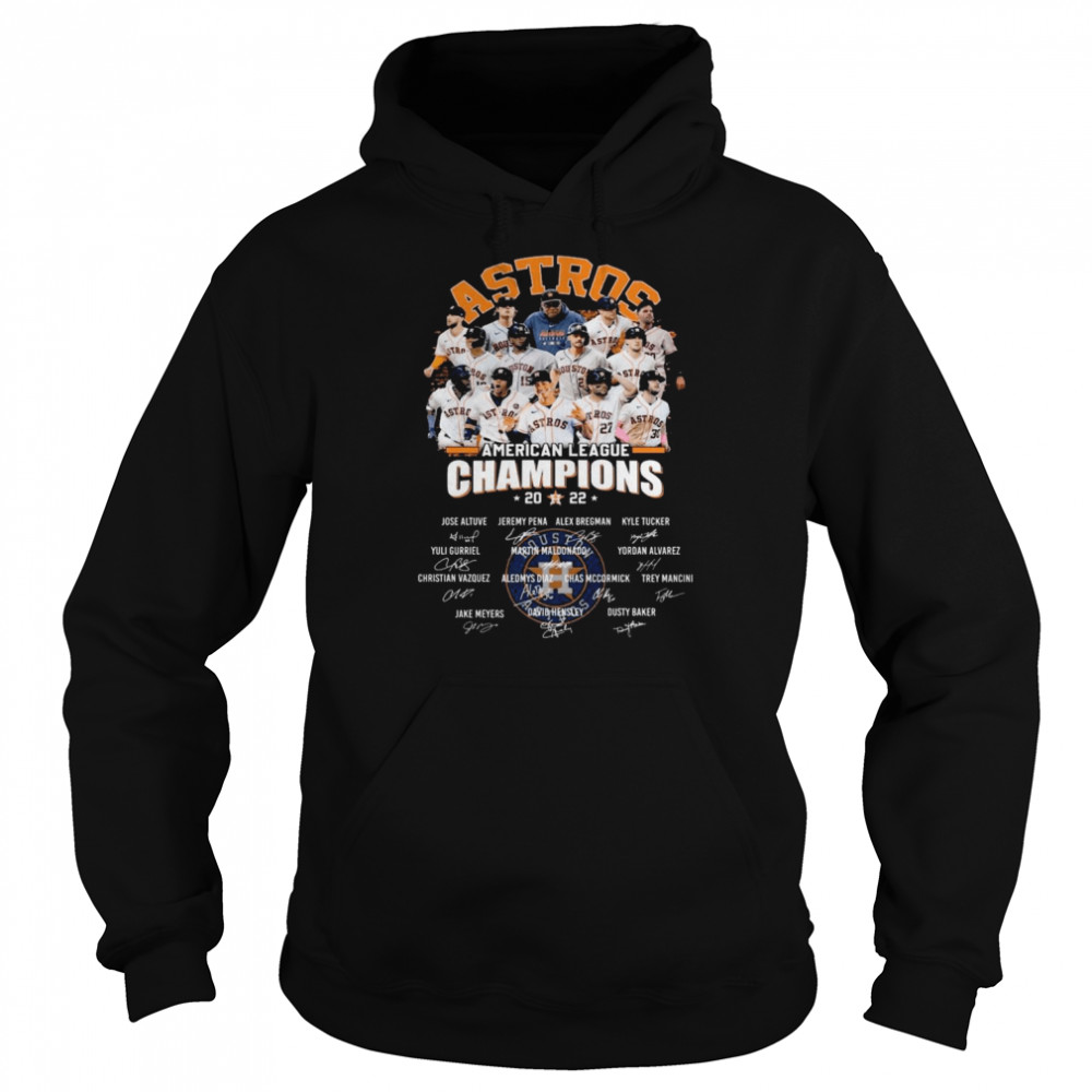 mlb team houston astros american league champions 2022 signatures shirt unisex hoodie