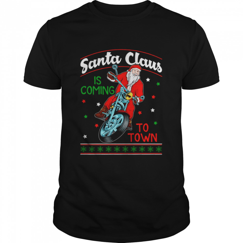 Santa Is Coming To Town By Motorcycle shirt Classic Men's T-shirt