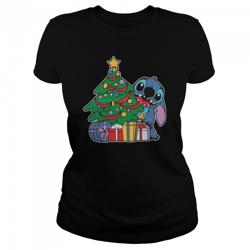 tree tree santa hat present holiday stitch christmas shirt classic womens t shirt