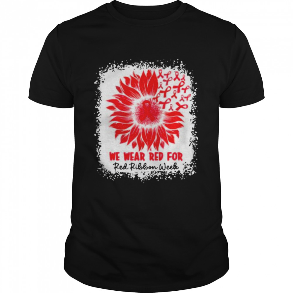 We Wear Red For Red Ribbon Week Awareness Month Sunflower  Classic Men's T-shirt