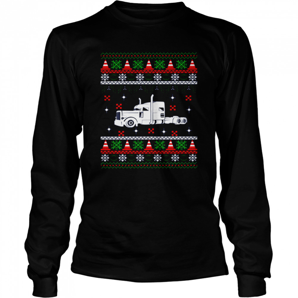 white truck driver icon christmas ugly shirt long sleeved t shirt
