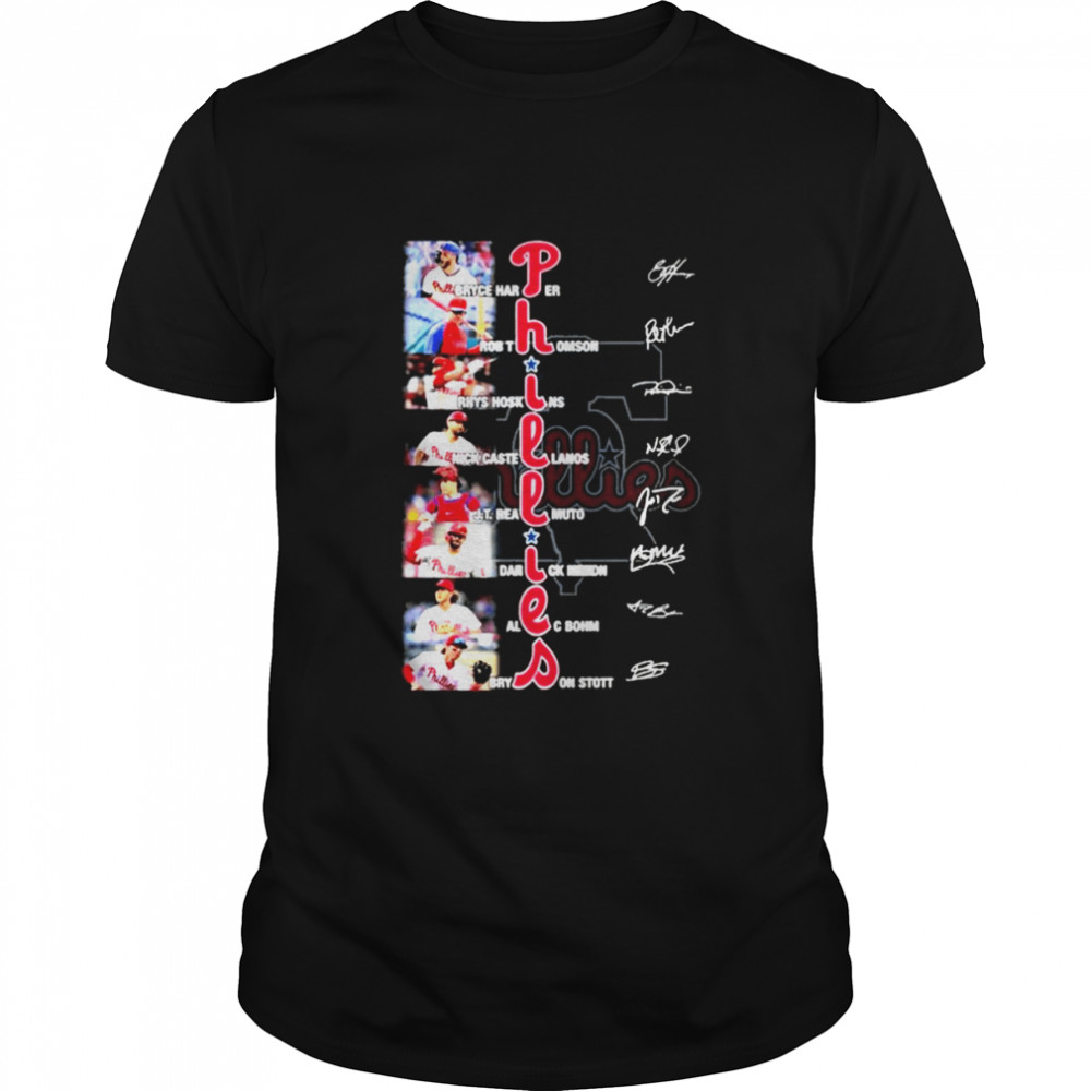 Philadelphia Phillies team Bryce Harper Rob Thomson Rhys Hoskins signatures shirt Classic Men's T-shirt