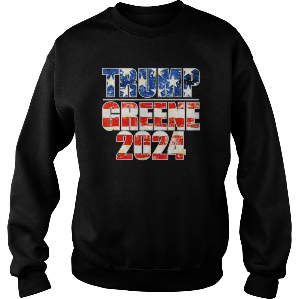 Trump Greene 2024 GOP MAGA Republican American Flag Tee  Unisex Sweatshirt