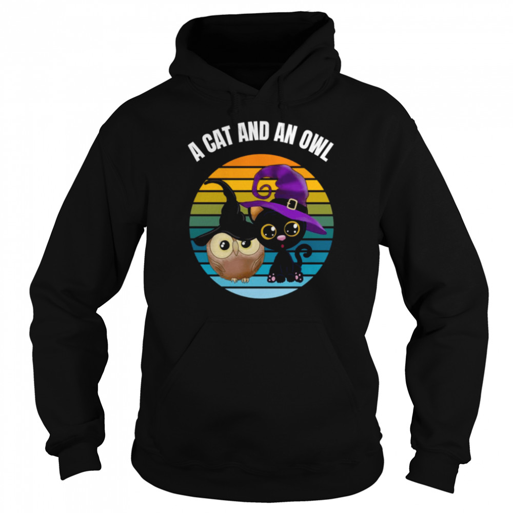 A Cat And An Owl Vintage shirt Unisex Hoodie