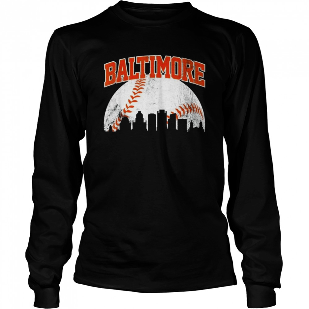 Baltimore Baseball Skyline City Gameday Retro Vintage USA Vintage 2022 Long Sleeved T-shirt