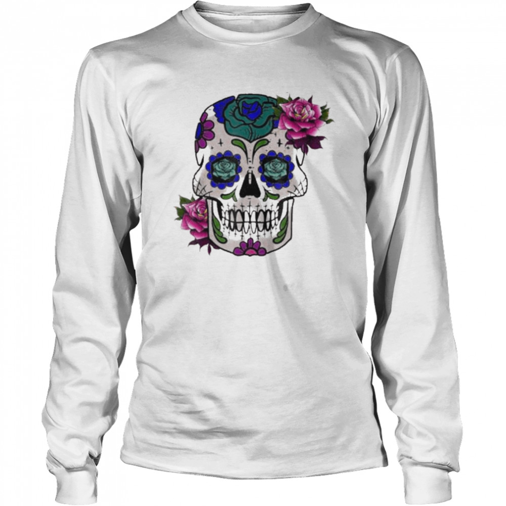 Sugar Skull Day Of The Dead Cool Bone Head Skulls  Long Sleeved T-shirt
