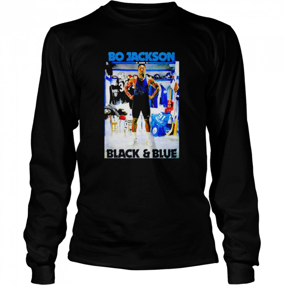 bo jackson black and blue shirt long sleeved t shirt